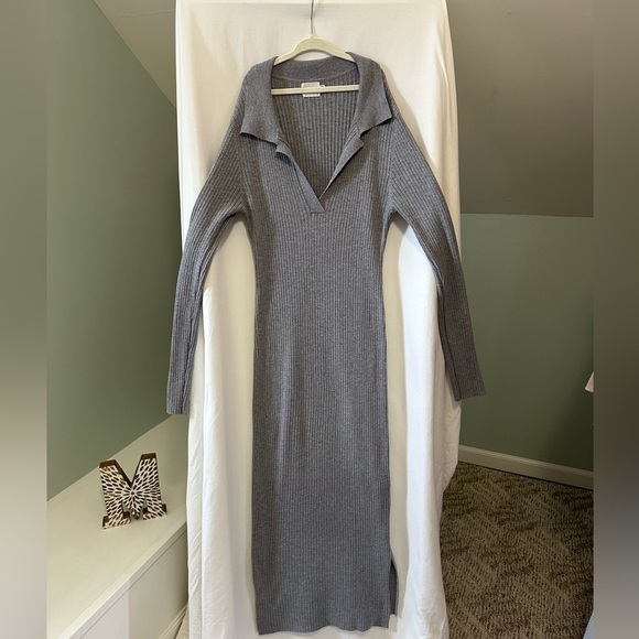 Dreamers by Debut Gray Ribbed Collard Knit Dress with small slit size M/L - Picture 2 of 12